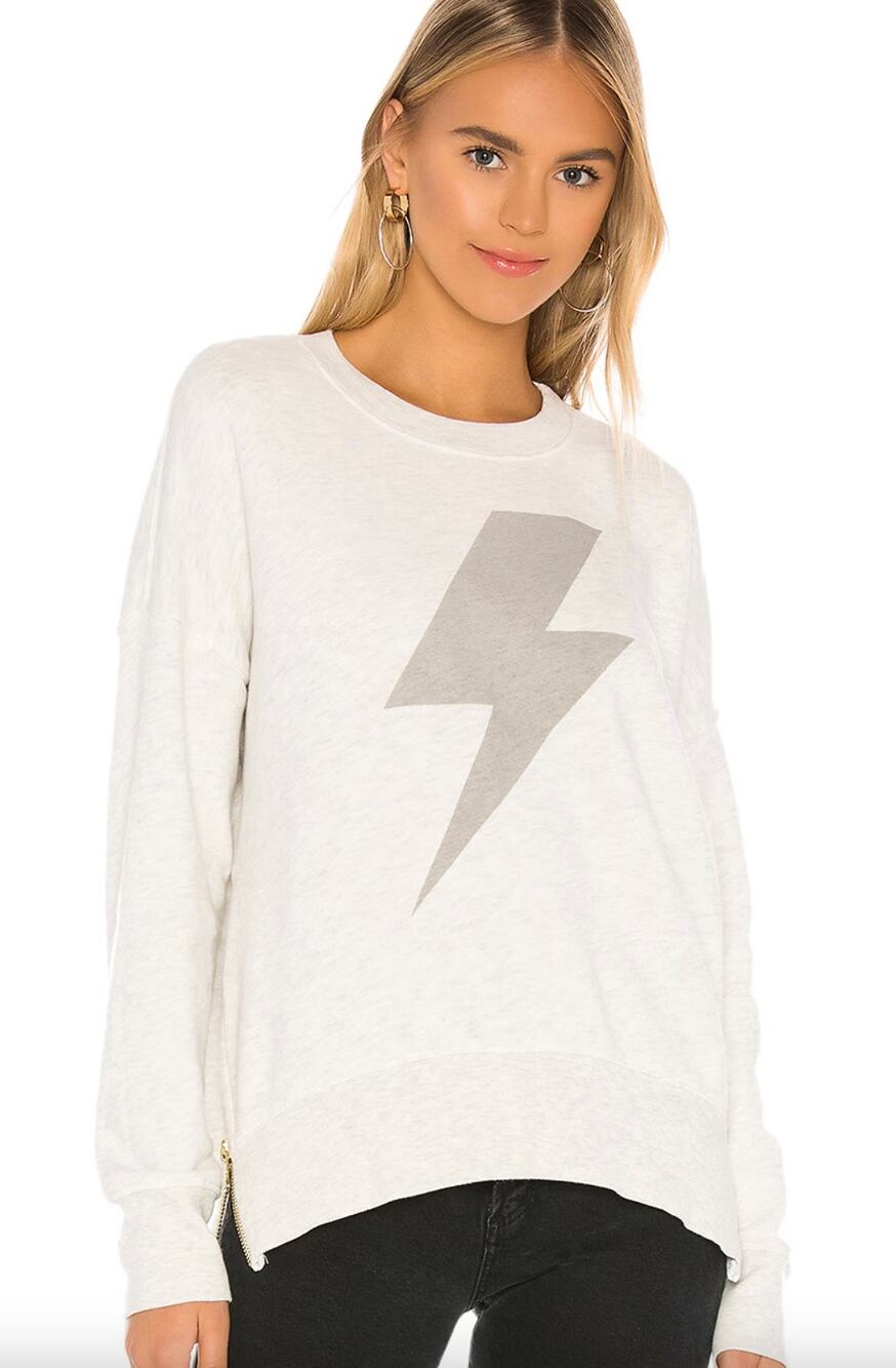 SUNDRY Lightning Bolt Double Zip Oversized Sweatshirt in Light Grey Size Small/1